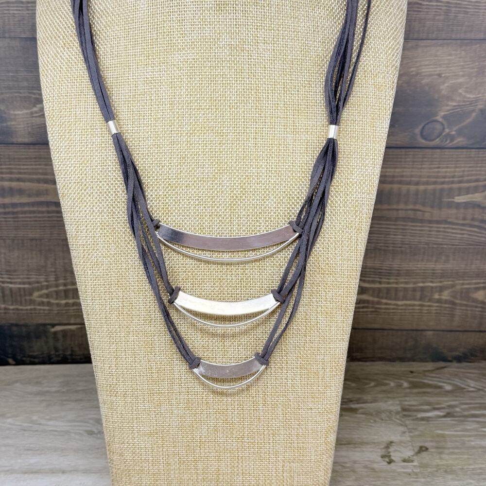 Silpada 925 Sterling Silver Grey Suede Triple Luxe layers Necklace N3396